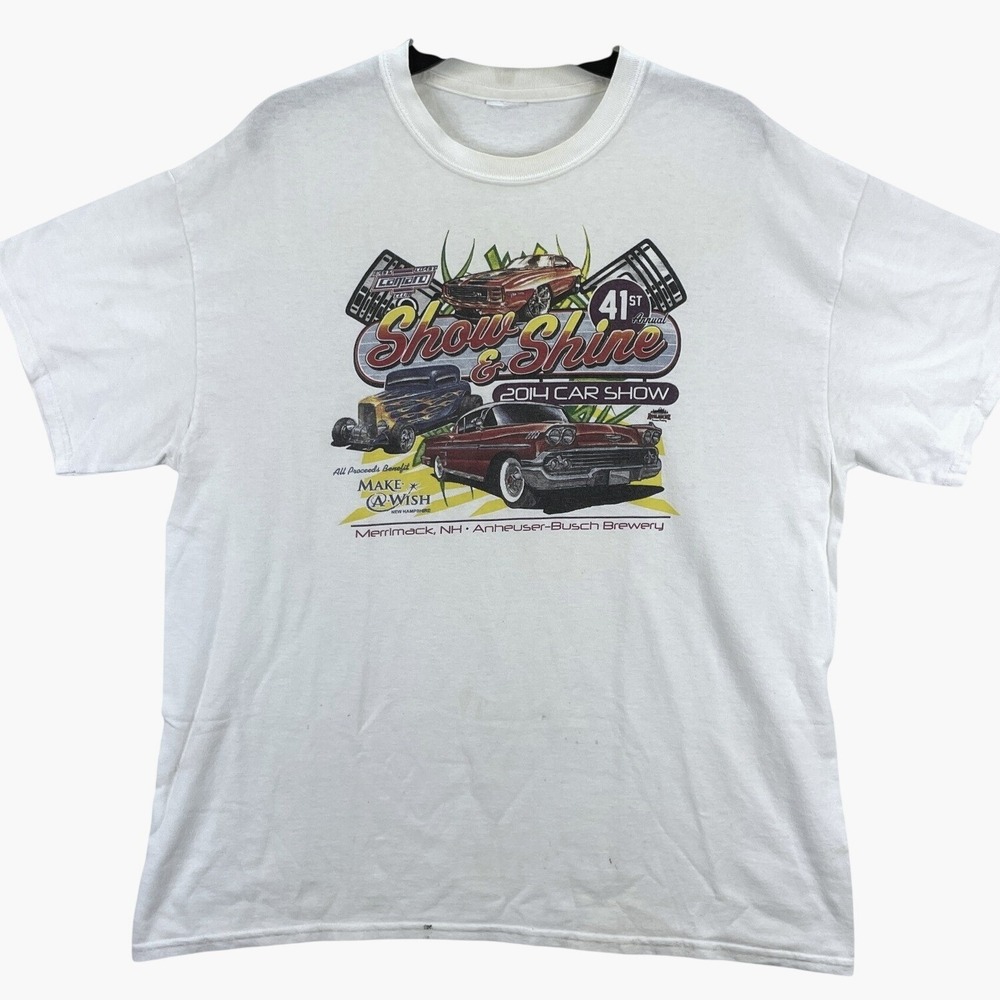 Gildan Graphic T Shirt Mens XL White Show Shine Car Show Hot Rod Vintage Event